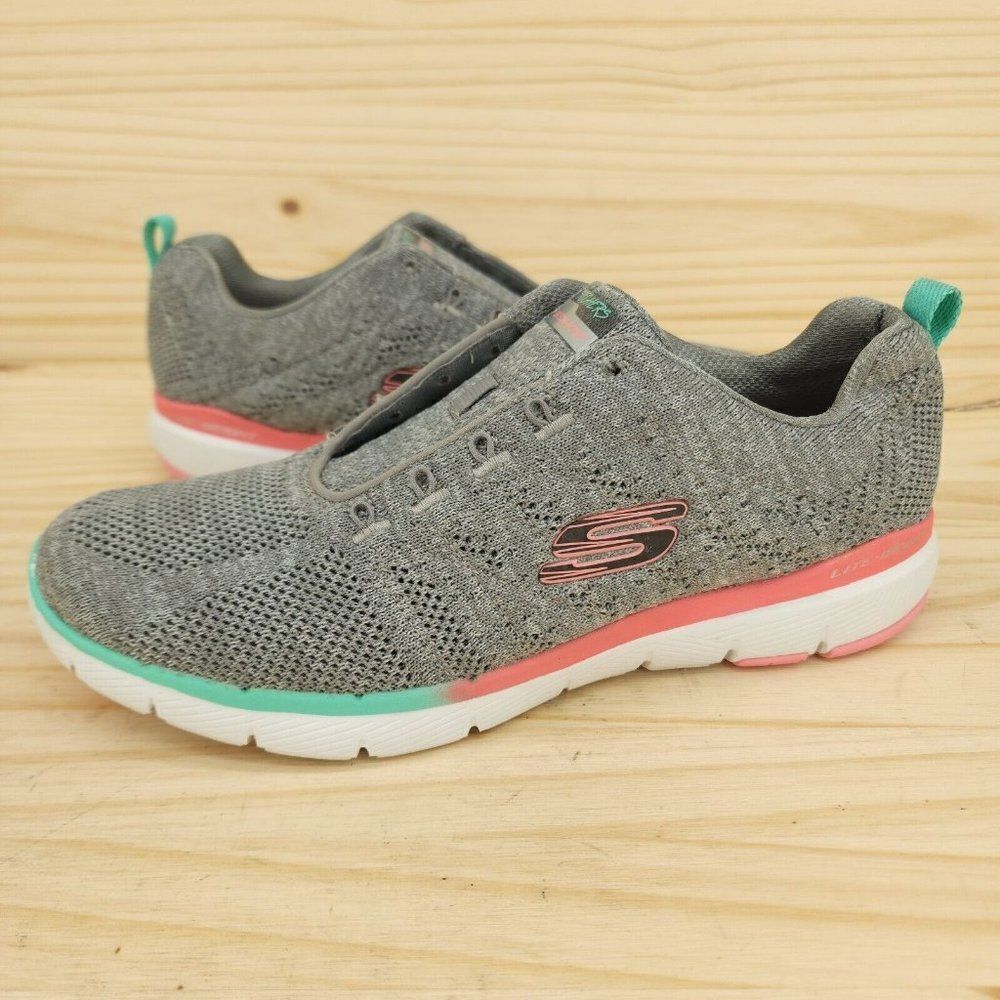 Skechers Flex Appeal Womens Running Shoes Sz 9.5 Gray Sneakers Athletic NO LACES